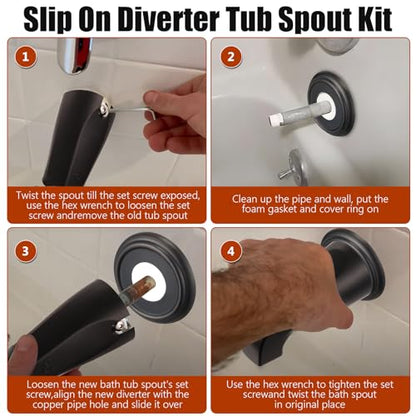 Diverter Tub Spout Compatible with Kohler GP85556-CP (Oil Rubbed Bronze) | Slip On Bathroom Bathtub Faucet Replacement for 1/2"Copper Water Tube, Metal Cover Ring and Foam Gasket Included - color: Oil Rubbed Bronze