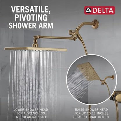 Delta Faucet 10-inch Raincan Shower Head and Hand Held Shower Combo, Gold Square Shower Head, Rainfall Shower Head, Hand Shower, High Pressure Shower, 1.75 GPM Flow Rate, Champagne Bronze 75527-CZ - color: Champagne Bronze