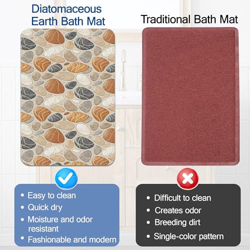 Elightvap Abstract Pebbles Stone Print Bathroom Mat Quick Drying Non Slip Bath Mats Absorbent,Bath Mat Quick Dry Bathroom Rug in Front of The Kitchen Sink, Shower Room, Bathtub,17 * 29.5 Inches - color: Abstract Pebbles Stone Print