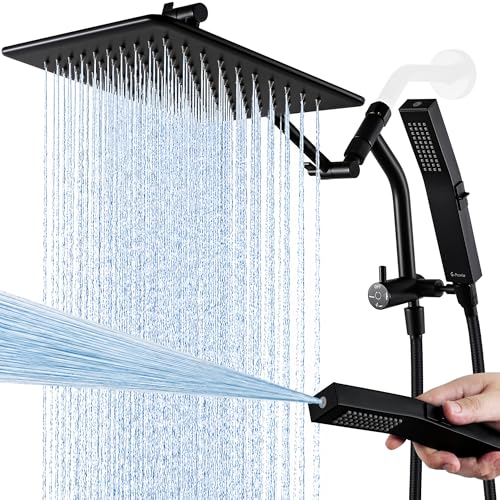 G-Promise 10 Inch All Metal Rain Shower Head with Handheld (Matte Black) | Full Body Coverage, Pause Mode Diverter, Power Wash Mode Handheld, Suits Every Height, Easy to Install, Modern Bath Upgrade - color: Matte Black, size: 10 Inches