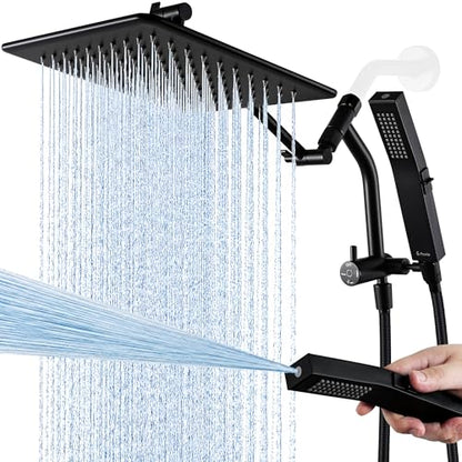 G-Promise 10 Inch All Metal Rain Shower Head with Handheld (Matte Black) | Full Body Coverage, Pause Mode Diverter, Power Wash Mode Handheld, Suits Every Height, Easy to Install, Modern Bath Upgrade - color: Matte Black, size: 10 Inches