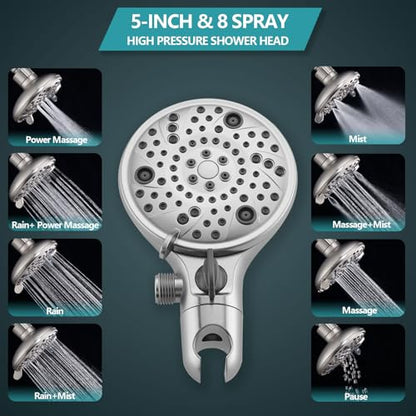 5" Dual Shower Faucet Compatible with 13/14 Delta Series Tub Trim Kit, High Pressure Round Rain Shower Head& Handheld Set Faucet System, Brushed Nickel (Valve& Catridge Not Inclued) - color: Brushed Nickel