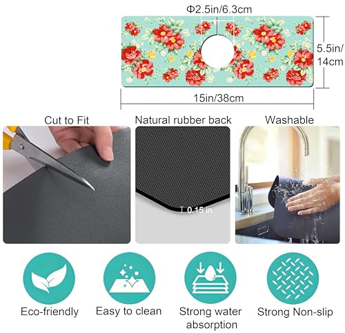 Kitchen Sink Splash Guard Faucet Mat -1 PC Super Absorbent Fast Drying Mat Sink Gadgets-Splash Guard Behind Faucet Drip Catcher for Kitchen, Bathroom,Sink Mat, Dish Drying Mat, Bathroom(15" X 5.5" ) - color: Green