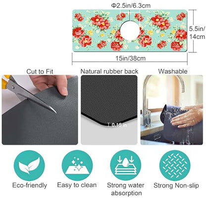 Kitchen Sink Splash Guard Faucet Mat -1 PC Super Absorbent Fast Drying Mat Sink Gadgets-Splash Guard Behind Faucet Drip Catcher for Kitchen, Bathroom,Sink Mat, Dish Drying Mat, Bathroom(15" X 5.5" ) - color: Green