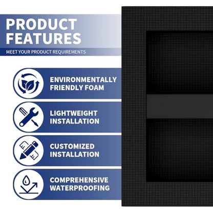 Shower Niche 16" x 16" Black, Tile Ready Insert with Shelf | Recessed Shower Wall Niche, Removable Shelf, Tile Ready Insert, Built-in Bathroom Storage Box, Waterproof, Easy Install