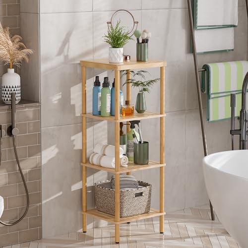 AmazerBath Bamboo Bathroom Shelf, 4-Tier Bathroom Storage Shelf, Multifunctional Storage Rack for Living Room Bedroom Kitchen, Space Saver - size: 4 Tier - Natural