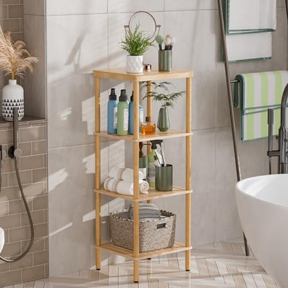 AmazerBath Bamboo Bathroom Shelf, 4-Tier Bathroom Storage Shelf, Multifunctional Storage Rack for Living Room Bedroom Kitchen, Space Saver - size: 4 Tier - Natural