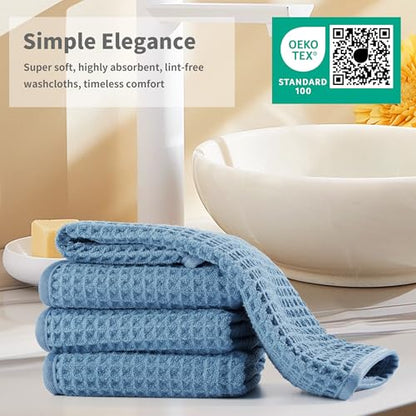 Microfiber Waffle Face Towels, 2 Pieces, Oversized, Soft, Absorbent, Fast Drying, Lint Free 430 GSM (Blue) - color: Blue