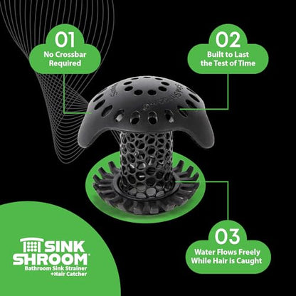 SinkShroom Ultra Bathroom Sink Drain Protector, Stainless Steel, Matte Black, Hair Catcher with Multiple Drain Adapters - style: Matte Black