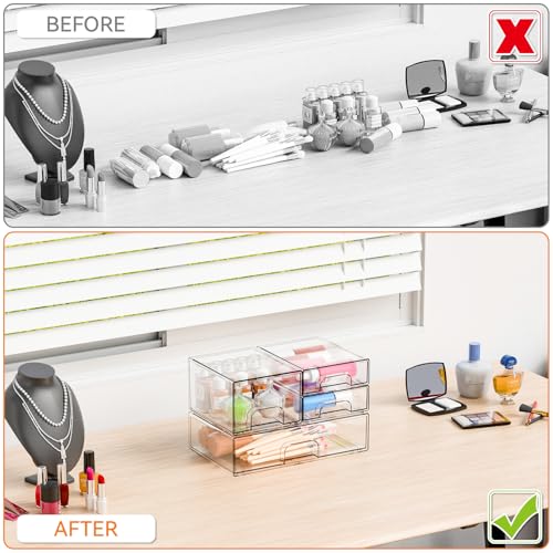 4 Pack Clear Stackable Storage Drawers,Acrylic Drawer Organizer for Medicine,Palettes,Hair Accessories and Makeup Organizer,Plastic Drawers for Cabinet,Office,Desk,Bathroom Storage Containers - style: 4 PACK