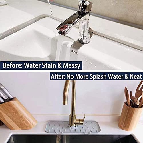 Silicone Faucet Sink Mat Sink Splash Guard, Sink Drain Pad Behind Faucet, Bathroom Drip Protector Splashback Countertop Protection Faucet Handle drip Catcher (Grey 2pcs) - color: Grey 2pcs