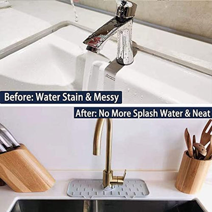 Silicone Faucet Sink Mat Sink Splash Guard, Sink Drain Pad Behind Faucet, Bathroom Drip Protector Splashback Countertop Protection Faucet Handle drip Catcher (Grey 2pcs) - color: Grey 2pcs