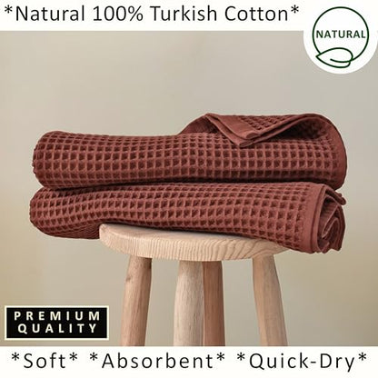 PÜSKÜL 2-Piece Natural 100% Turkish Cotton Waffle Bath Towels Extra-Large | Brick-Red, 32x63" Bath Sheet Towel, Light Soft Absorbent Quick-Dry Lint-Free Premium Honeycomb Weave Oeko-Tex Made in Turkiye - color: Red Brick, size: Bath Towels - Pack of 2