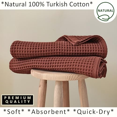 PÜSKÜL Natural 100% Turkish Cotton Waffle Bath Towels Set of 2, Extra-Large | Brick-Red, Oversize 32x63" Bath sheet towel for bathroom & beach. Honeycomb-Waffle weave, Premium oeko-tex made in Turkey. - color: Red Brick, size: Bath Towels - Pack of 2