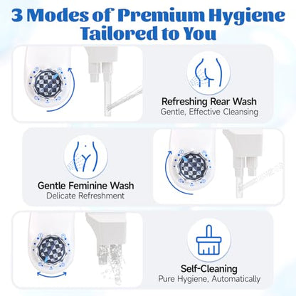 Bidet Attachment for Toilet Seat,Self-Cleaning Sprayer,Dual Nozzle Bidet with Adjustable Cold Water Pressure Control,Frontal & Rear Wash for the Elderly and Pregnant Women.Environmental Friendly Gift.