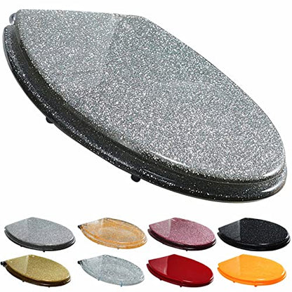 Toilet Seat Designed with Quick Release & 360° Rotating Hinges, Top/Bottom Fix Options, Hassle-Free Install & Clean, Oval Shape, Silver Transparent - Universal Size (1255) - color: Silverglitter