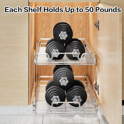 2-Tier Kitchen Cabinet Pull Out Shelf and Drawer Organizer Slide Out Pantry Storaqe Basket in Multiple Sizes (15" W x18 D) - size: 15" W x18" D