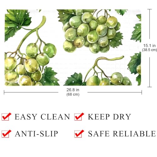 Non Slip Bath Mat for Tub, 15.1 x 26.8 Inch Bathtub Mat Machine Washable Shower Mat with Drain Holes and Suction Cups, Watercolor Seamless Green Grapes and Leaves - color: Multi 01