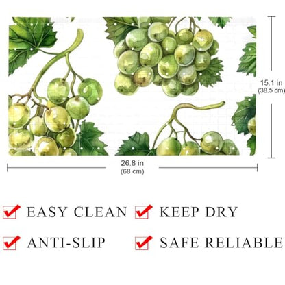 Non Slip Bath Mat for Tub, 15.1 x 26.8 Inch Bathtub Mat Machine Washable Shower Mat with Drain Holes and Suction Cups, Watercolor Seamless Green Grapes and Leaves - color: Multi 01