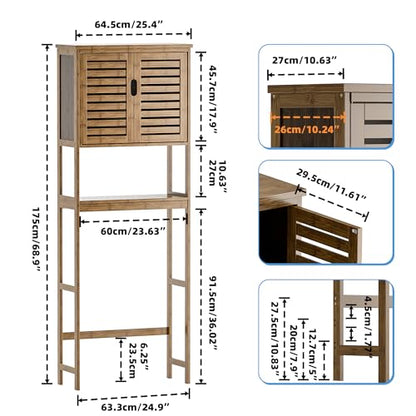 SMIBUY Bathroom Storage Shelf with Cabinet, Bamboo Over-The-Toilet Organizer Rack, Freestanding Toilet Space Saver with 3-Tier Adjustable Shelves (Walnut) - color: Walnut