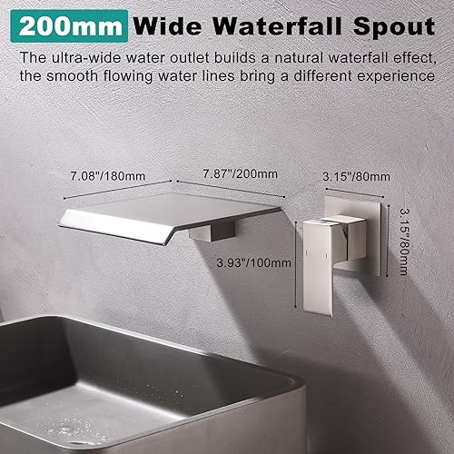 Waterfall Wall Mount Faucet Bathroom Bathtub Tub Faucet Single Handle Tub Filler Bathroom Sink Faucets Rough-in Valve Included - color: Brushed Nickel