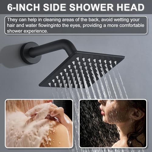 Shower System Brass Thermostatic Shower Faucet Set With Valve and Diverter Shower Mixer With Rain Head and Handheld High Pressure Square Rainfall - color: Matte Black, style: 12+6'' Wall Mount Thermostatic Valve