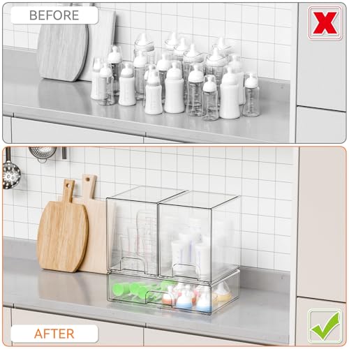 3 Set Baby Bottle Organizer for Countertop,BPA Free Bottle Station Organizer for Breast Pump Parts,Pacifier and Baby Accessories,Clear Stackable Storage Drawers and Home Edit Storage Containers - style: 3 PACK