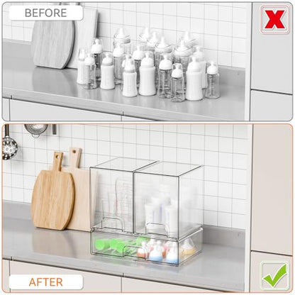 3 Set Baby Bottle Organizer for Countertop,BPA Free Bottle Station Organizer for Breast Pump Parts,Pacifier and Baby Accessories,Clear Stackable Storage Drawers and Home Edit Storage Containers - style: 3 PACK