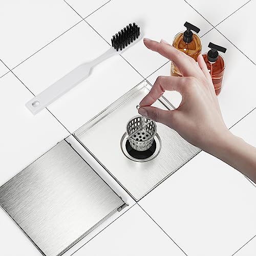 Neodrain 8" Brushed Square Shower Drain with Removable Tile Insert Grate | 304 Stainless Steel Tile Square Drain, Hidden Drain,Easy to Clean, Waterproof & Sturdy Shower Drain, CUPC Certified - color: Brushed, size: 8 IN