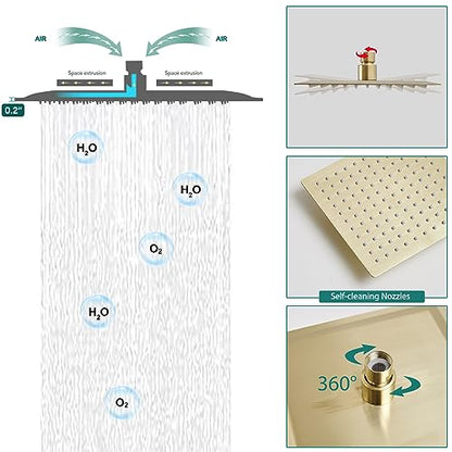 Hoimpro Brushed Gold Rain Shower Head System Faucet Set Handheld Spray | High Pressure 12 Inch Bathroom Rainfall Shower Head,2-in-1 Handheld Showerhead Combo, Shower Faucet Valve with Trim Kit - color: Brushed Gold