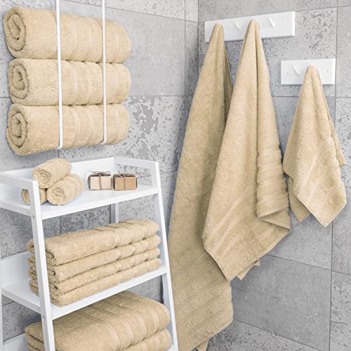 American Soft Linen 100% Cotton Luxury Turkish Towels, 4 PC Bath Towel Set | Soft Absorbent Quick Dry OEKO Tex Standard 100 Certificated Durable Machine Washable Premium Hotel Quality - color: Beige, size: 27"x54"