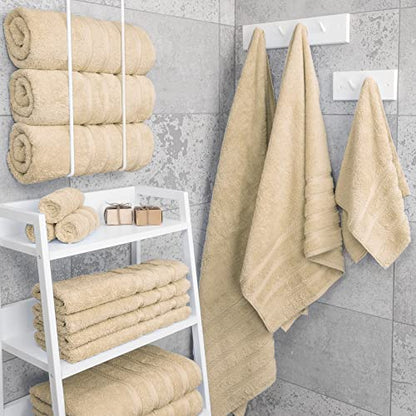 American Soft Linen 100% Cotton Luxury Turkish Towels, 4 PC Bath Towel Set | Soft Absorbent Quick Dry OEKO Tex Standard 100 Certificated Durable Machine Washable Premium Hotel Quality - color: Beige, size: 27"x54"