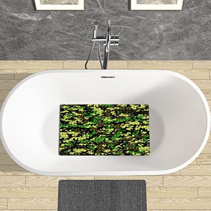 FCZ Bath Tub Mat Non Slip Shower Mat Military Green Camo Camouflage Army 26.8x15 inches Rectangular PVC Mat with Suction Cups Drain Holes Machine Washable - color: Military Green Camo Camouflage Army