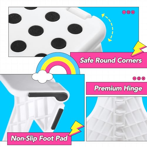 Delxo Folding Step Stool,11 Inch Non-Slip Foldable Step Stools for Kids and Adults,Portable Foldable Step Stool Lightweight Small Folding Stool with Handle for Kitchen Bathroom in White,1 Pack | Foldable Step Stool 11",Non-Slip Foot Stools with Handle,Lig