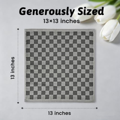 Jacquotha Grey Checkered Washcloths Set of 4 - Cotton Face Towels 13" x 13" | Soft Wash Cloths Facecloths, Bathroom & Showering, Kitchen Rags, Skincare & Makeup Routine, Cute Aesthetic - color: Grey