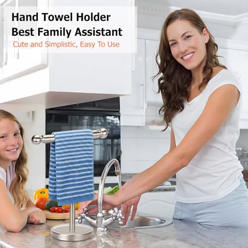 Hand Towel Holder Standing, T-Shape Towel Rack with Heavy Base, Regular Sized Hand Towel for Bath (Brushed Nickel, Stainless Steel) - color: Brushed Nickel