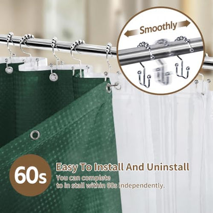 Siiluminisoy Shower Curtain and Liner Set, Waffle Shower Curtain Set with 12 Stainless Steel Hooks, Waterproof Luxury Fabric Shower Curtains for Bathroom and Hotel, Dark Green, 72" W x 84" H - color: Dark Green, size: 72"W x 84"L (Pack of 1)