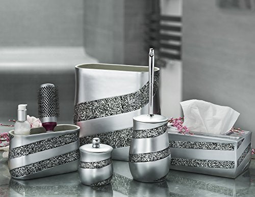Creative Scents Silver Mosaic Bathroom Trash Can 2.11 Gal / 8L - Decorative Waste Basket for Bathroom - Durable Slim Small Garbage Can for Bathroom, Powder Room, Bedroom or Living Room Decor