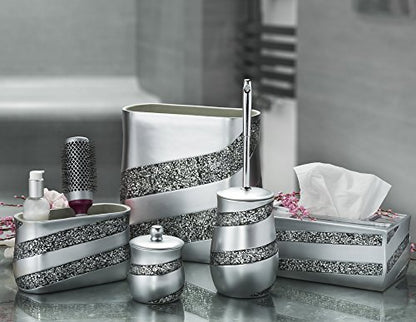 Creative Scents Silver Mosaic Bathroom Trash Can 2.11 Gal / 8L - Decorative Waste Basket for Bathroom - Durable Slim Small Garbage Can for Bathroom, Powder Room, Bedroom or Living Room Decor