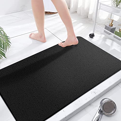 godehone Shower Mats Non Slip Without Suction Cups, PVC Loofah Bathroom Mats, Loofah Mats for Shower and Bathroom, Quick Drying, 23.6× 47.2 Inch, Black - color: Black, size: 47.2" x 23.6" (Rectangular)
