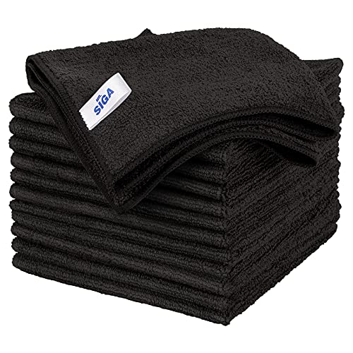 MR.SIGA Microfiber Cleaning Cloths, Streak Free Microfiber Towels, 12 Pack | All-purpose microfiber cloths, ultra absorbent, reusable household cleaning towels, Black, 32 x 32 cm(12.6 x 12.6 inch) - color: Black