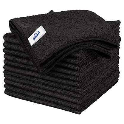 MR.SIGA Microfiber Cleaning Cloths, Streak Free Microfiber Towels, 12 Pack | All-purpose microfiber cloths, ultra absorbent, reusable household cleaning towels, Black, 32 x 32 cm(12.6 x 12.6 inch) - color: Black