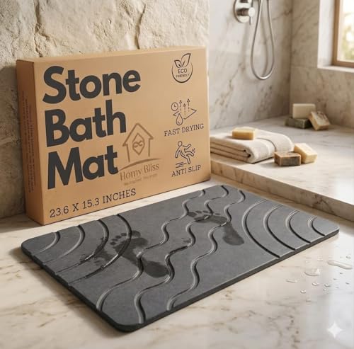 Stone Bath Mat Quick Drying Diatomaceous Earth Bath Mat Non Slip Shower Mat Super Absorbent Stone Bath Mats for Bathroom, Floor, Kitchen Counter, Easy to Clean (23.6” X 15.3”, Dark Gray) - color: Dark Grey