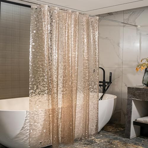Shower Curtain Liner, Waterproof EVA 3D Shower Curtains with Duty Heavy Bottom Magnets and Rust Proof Grommets, Weighted Shower Liner for Shower Stall, Bathtubs - color: Brown Pebble, size: 72"W x 78"L (Pack of 1)
