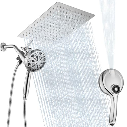 8 Inch High Pressure Rain Detachable Filtered Shower Head with Handheld Combo - 10 Spray Modes, Magnetic Docking, Power Jets, 11" Extension Arm & 60" Hose for Strong Water Flow