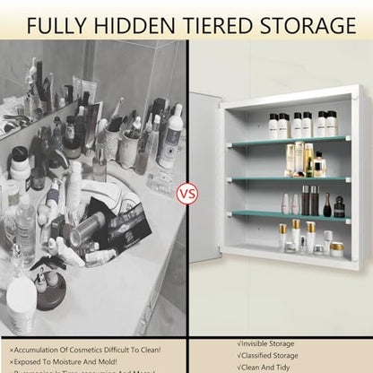 Bathroom Medicine Cabinet with 20x20 in Square Beveled Frameless Mirror,Wall Mounted Mirror Cabinet for Bathroom Toilet Kitchen,Recess or Surface Mount,Already Assembly - size: FMG-CM7005-2020