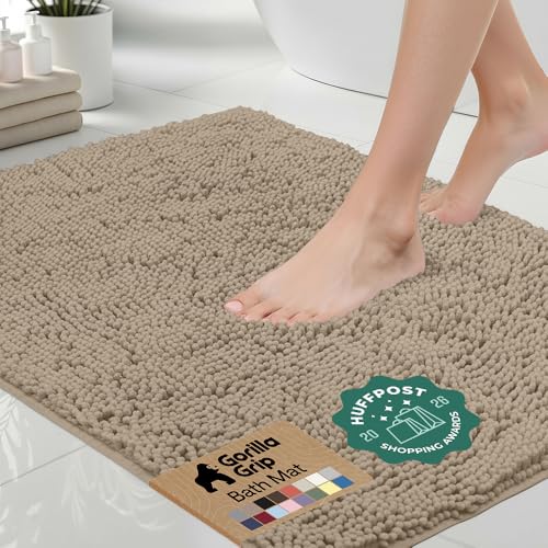 GORILLA GRIP Bath Rug Mat 48x24, Thick Absorbent Chenille, Quick Dry Microfiber Mats, Rubber Backing Washable Shower Floor Rugs, Bathmat Runner, US Designed Bathroom Home Decor Accessories Gray Beige - color: Gray Beige, size: 48" X 24"