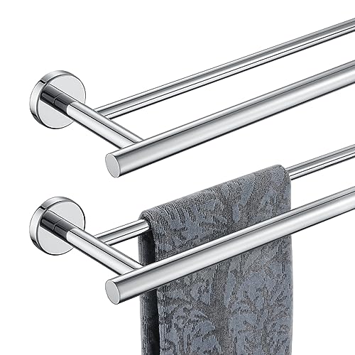 JQK Double Towel Bar Chrome, 20.5 Inch 304 Stainless Steel Thicken 0.8mm Towel Rack Bathroom, Towel Holder Polished Steel Wall Mount, Useable Length 18 Inch 2 Pack, TB100L18-CH-P2 - color: Polished Chrome, size: 20.5 Inch (2 Pack)