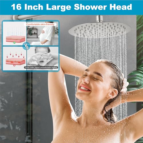 Midanya Round Rain Shower Head,High Pressure,Brushed Nickel 16 Inch | 360°Swivel,Ceiling or Wall Mount,Waterfall Full Body Coverage,Bathroom Remodel,Stainless Steel Large Rainfall Shower Head - color: Nickel, size: 16 Inch