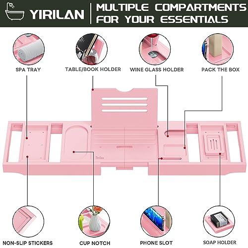 Premium Bathtub Tray Caddy, Expandable Bath Tray | Unique House Warming Gifts, New Home, Anniversary and Wedding Gifts for Couple, Pink - color: Pink